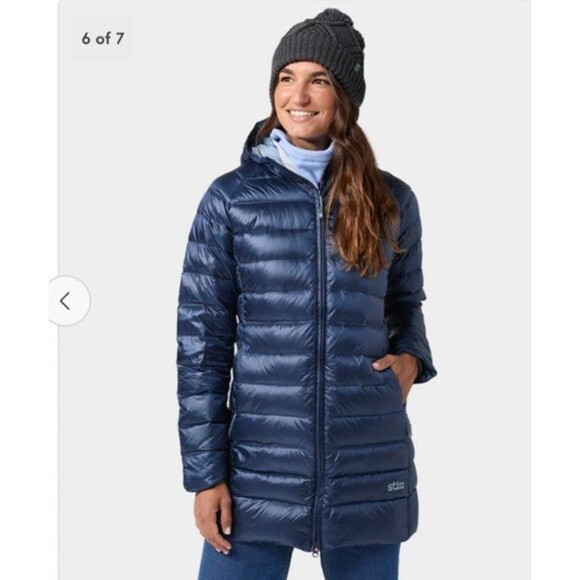 STIO Womens Down Hooded Parka Size XL Navy Puffer Long Warm Ski Outdoor Coat - Picture 15 of 16